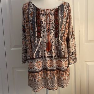 Style & Co. Women’s SZ 2X Spilt Neck Design Pullover 3/4 Sleeve Tassel Top